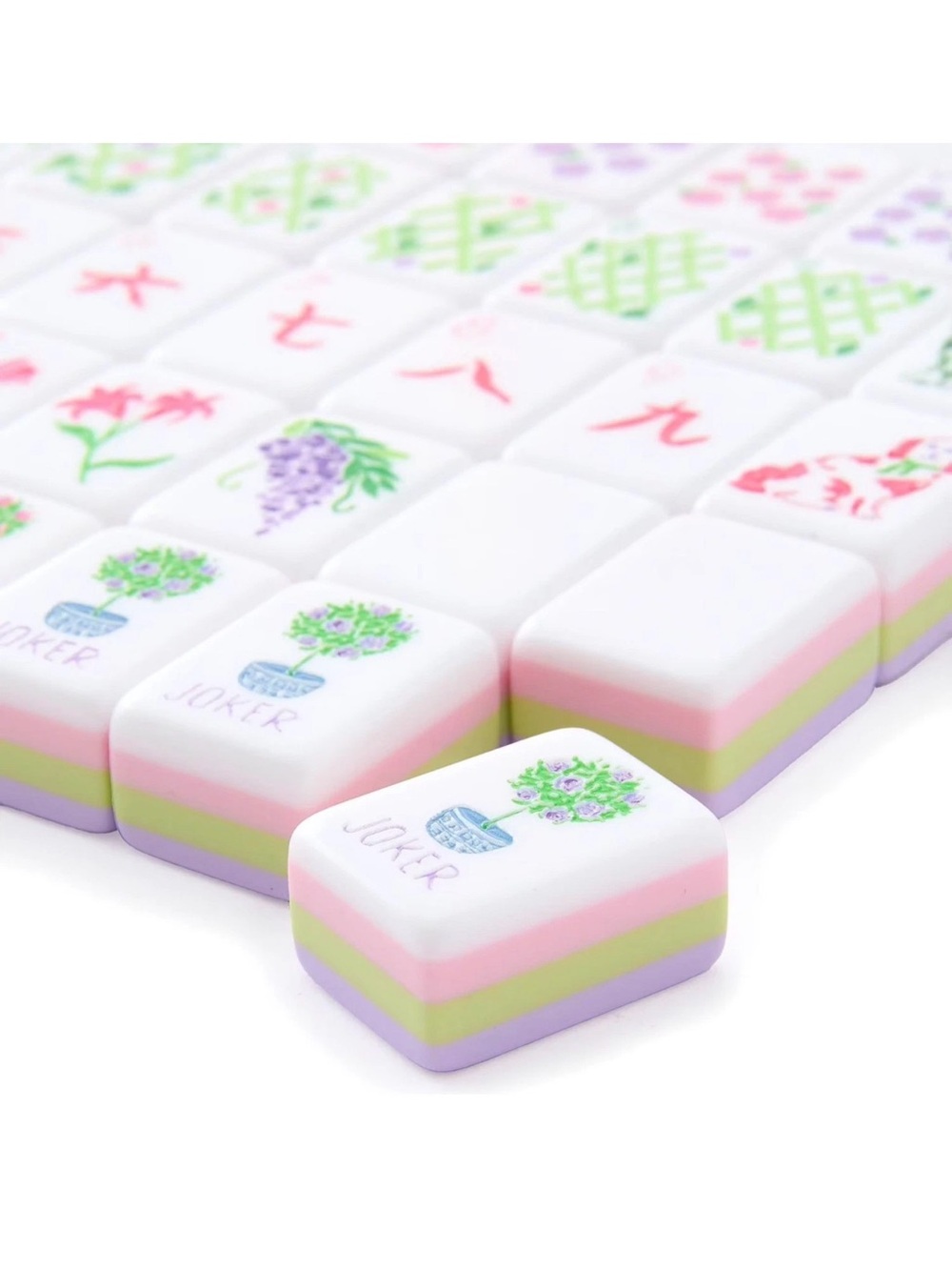 Pastel Floral 160 Mahjong Tiles - Pink, Green, Lavender